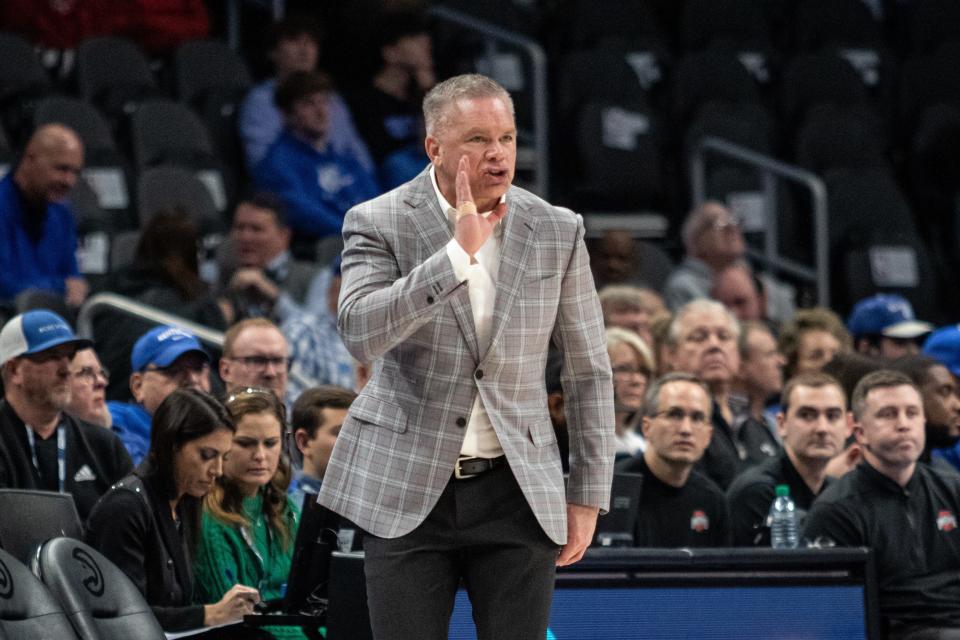 Ohio State coach Chris Hotlmann yells instructions to his team against UCLA on Saturday.