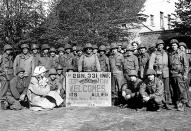 <p>Officers of the 83rd Infantry Division of the US Army welcoming Russia's Red Army in Hohenlepte, Germany. Soldier Tony Vaccaro snapped this photo, along with 7,000 others, during his time in the 83rd infantry.</p>