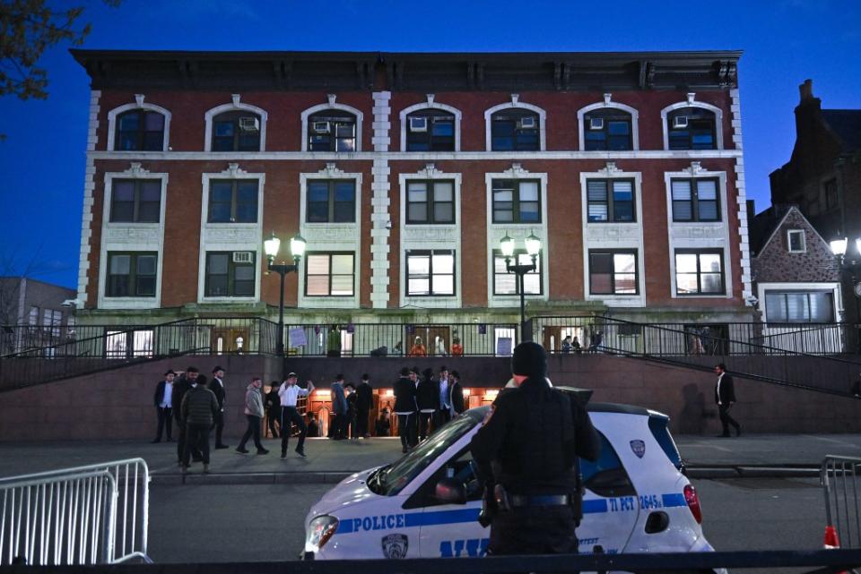Many worshippers leaving Chabad-Lubavitch World Headquarters in Crown Heights hadn’t yet heard about Iran’s attack on Israel. Paul Martinka