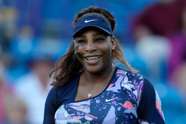 Serena Williams is seen her quarter-final doubles tennis match at the Eastbourne International tennis tournament in England back in June. (Photo: via Associated Press)