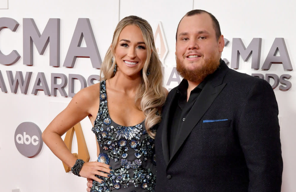 Luke Combs and wife Nicole Combs at this year's CMA Awards credit:Bang Showbiz