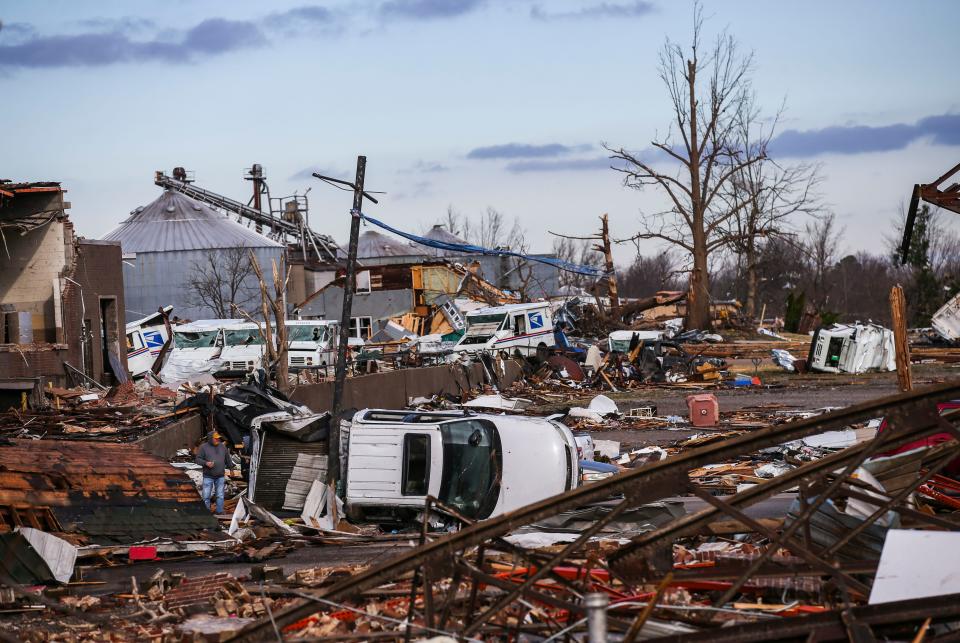 Downtown Mayfield, Ky. after deadly tornados ripped through the small community.  Dec. 11, 2021 Dec. 11, 2021 