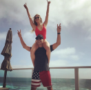 <p>The singer found that the best perch for her enthusiastic Fourth of July viewing was on hubby Eddie Cibrian’s shoulders. They were even color coordinated. (Photo: <a rel="nofollow noopener" href="https://www.instagram.com/p/BWJLFwYBxEr/?taken-by=leannrimes&hl=en" target="_blank" data-ylk="slk:Leann Rimes via Instagram;elm:context_link;itc:0;sec:content-canvas" class="link ">Leann Rimes via Instagram</a>) </p>