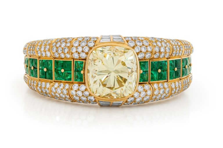 A Bulgari diamond and emerald bracelet, part of the estate of Austrian billionaire Heidi Horten that will be put up for auction