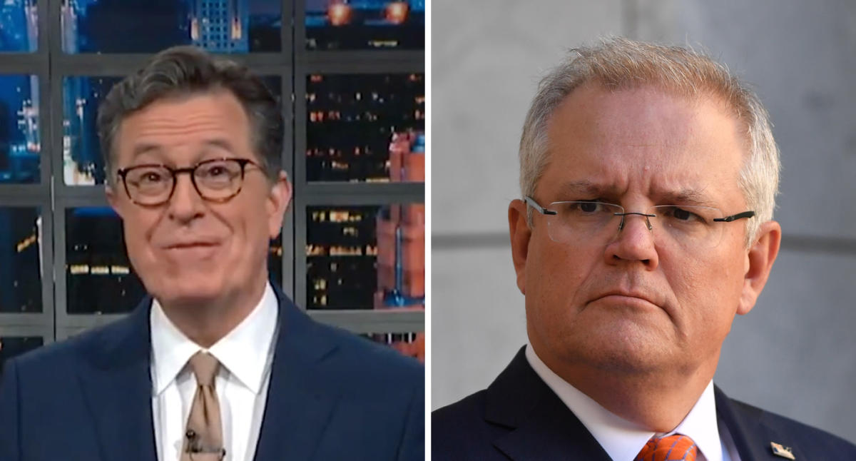 US TV host Stephen Colbert mocks Scott Morrison's election campaign