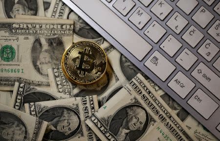 Dollar dips, bitcoin jumps as futures start trading