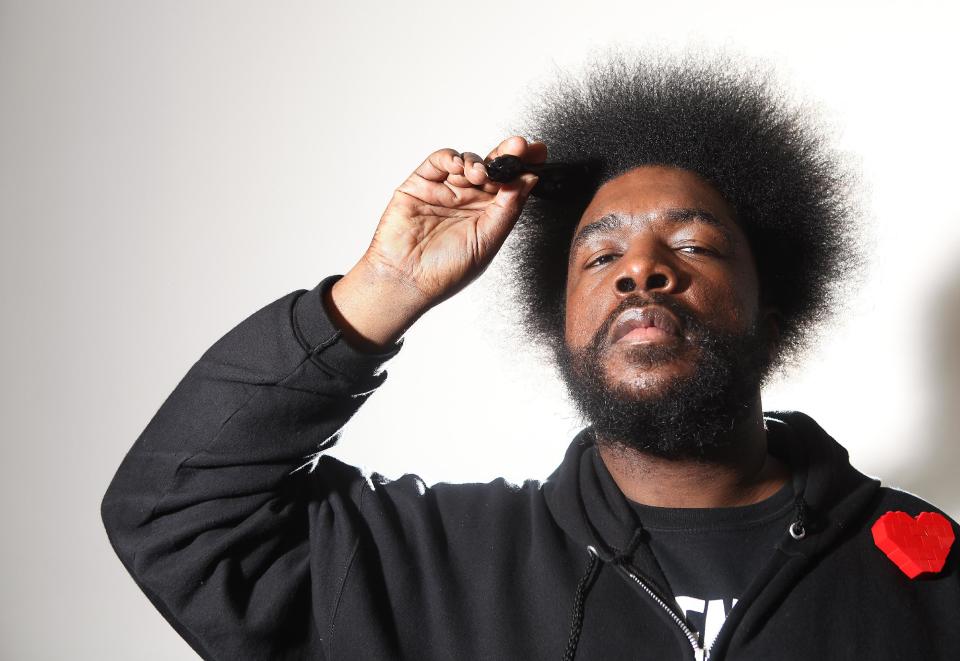 FILE - In this Dec. 8, 2011 file photo, musician Questlove from the band The Roots, poses for a portrait in New York. The Roots has released 14 albums, most to critical acclaim, but only two have managed to crack gold status. Though bandleader Questlove might have enjoyed the money that comes along with multiplatinum records, he wouldn’t trade the group’s rarified position in the music world for it. (AP Photo/Carlo Allegri, file)