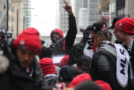 <p>Defender Chris Mavinga aboard the victory bus. Credit: Toronto FC Twitter </p>