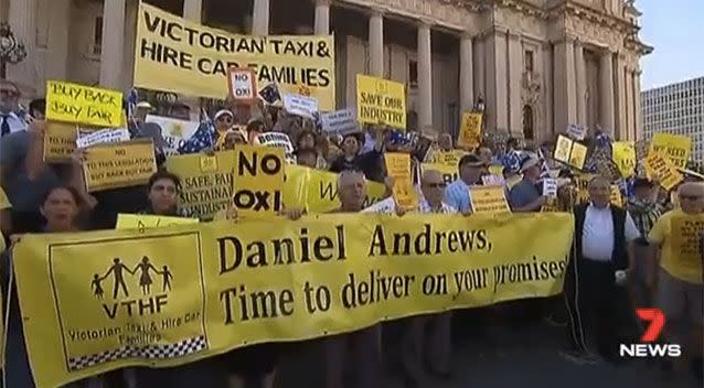 Up to 400 people joined the protest outside Parliament. Picture: 7 News