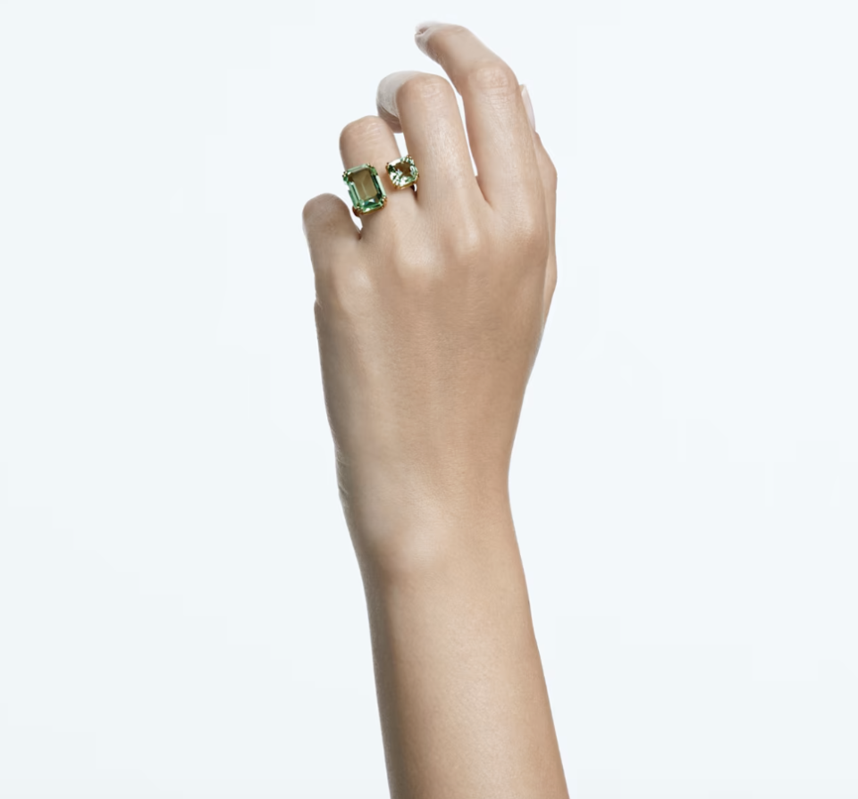 Millenia open ring Octagon cut, Green, Gold-tone plated. PHOTO: Swarovski