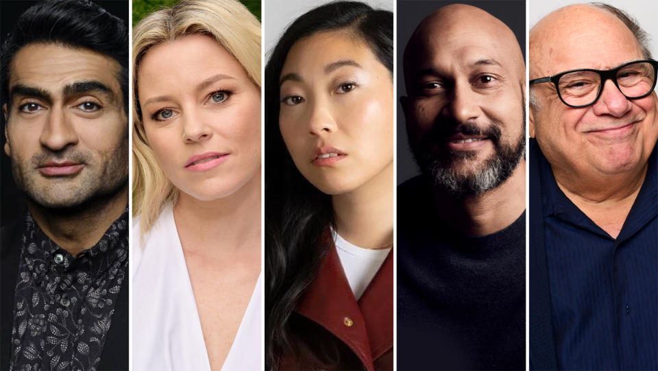 From left: Kumail Nanjian,i Elizabeth Banks, Awkwafina, Keegan Michael Key and Danny DeVito