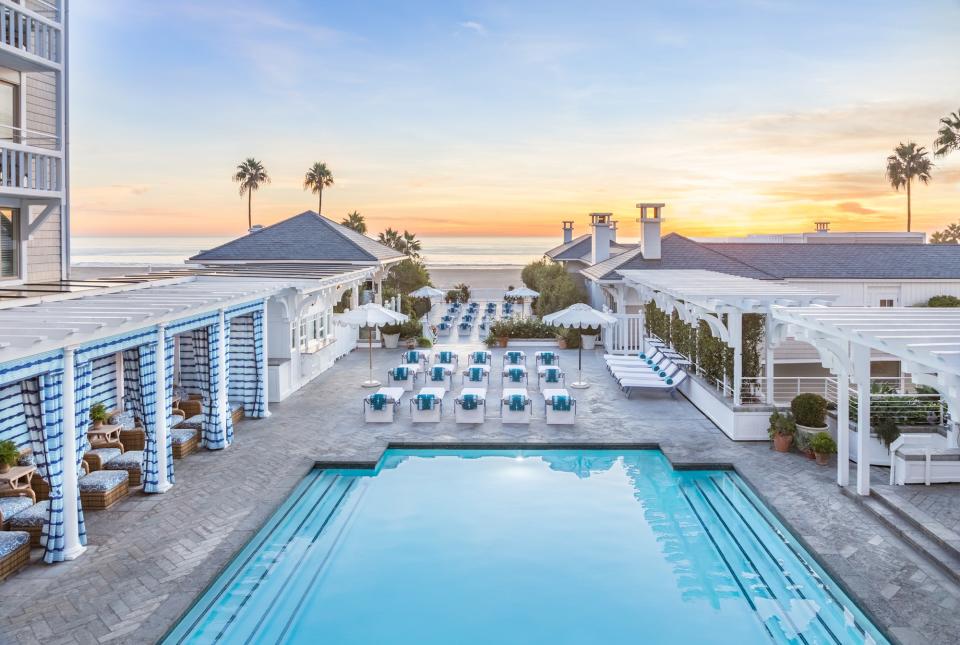 A poolside sunset at Shutters on the Beach