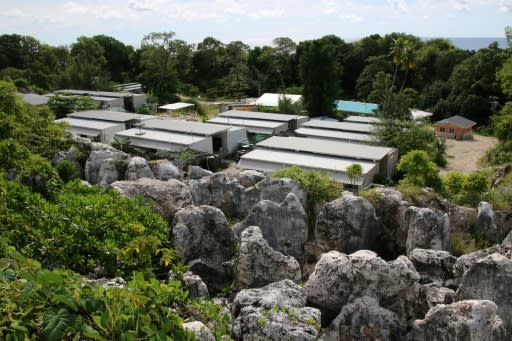 A view of the cluster of corrugated iron huts that make up Australia's Camp Four for refugees on the Pacific island of Nauru