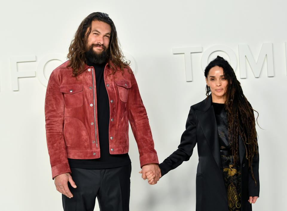 HOLLYWOOD, CALIFORNIA - FEBRUARY 07: (L-R) Jason Momoa and Lisa Bonet attend the Tom Ford AW20 Show at Milk Studios on February 07, 2020 in Hollywood, California. (Photo by Amy Sussman/Getty Images)