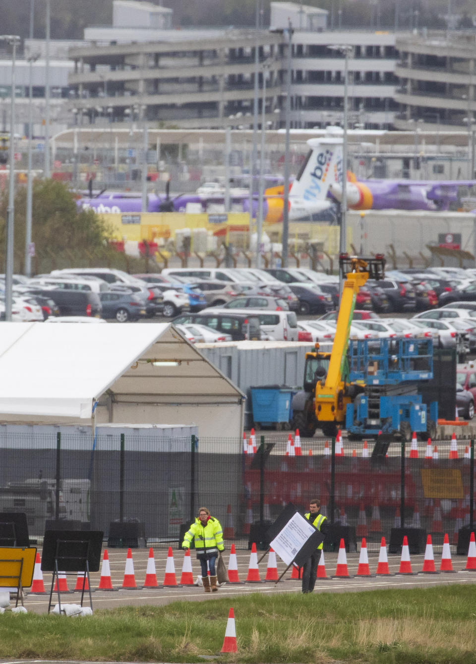 Drive-thru testing site for Covid-19 on a runway at Edinburgh Airport. April 16 2020. (SWNS)