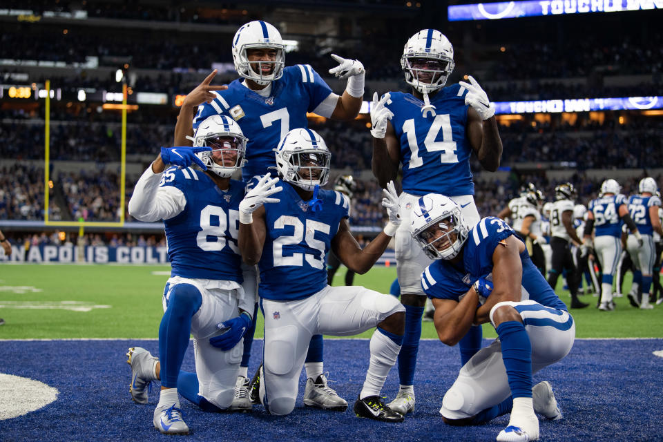 The Colts brought their A-plus celebration game against the Jaguars on Sunday. (Photo by Zach Bolinger/Icon Sportswire via Getty Images)