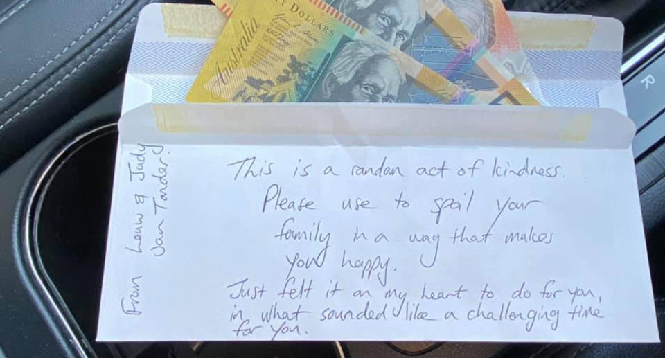 This kind letter was left in the car for Jen Willis. Source: Facebook