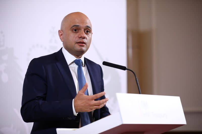 Britain's Chancellor of the Exchequer Sajid Javid delivers a statement at The Treasury in London