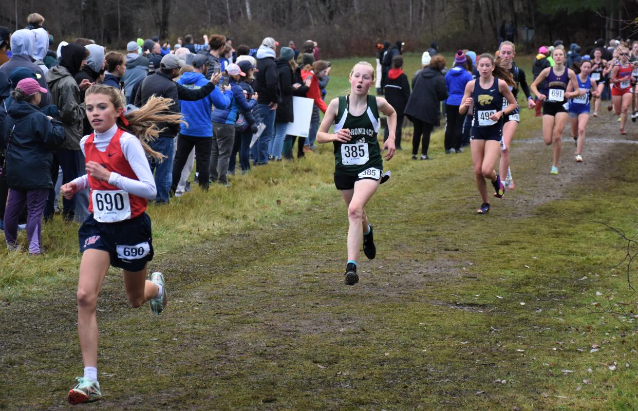 Adirondack Wildcat Cora Hinsdill (385) runs during the Class C girls race at the 2022 NYSPHSAA championship meet. Hinsdill will return to run at the 2023 state meet in Verona Saturday after repeating as a Section III champion on the same course.