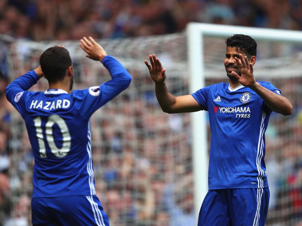 Hazard celebrates with Diego Costa (Getty)