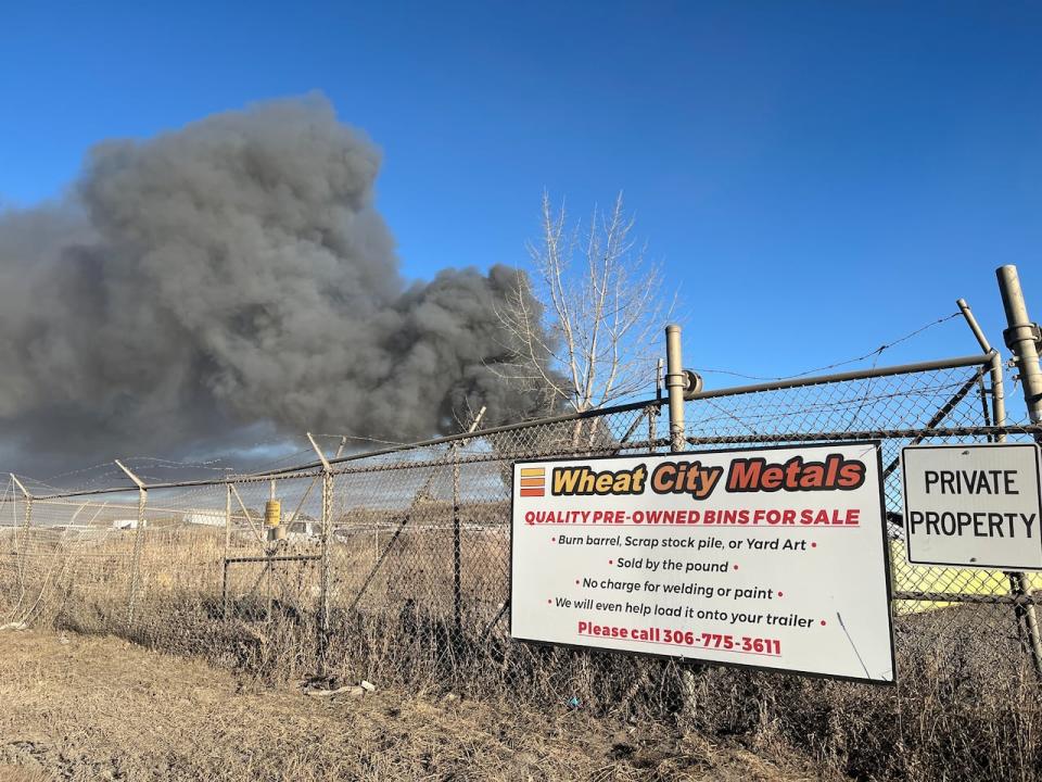 A large fire erupted at Wheat City Metals in Regina on Thursday afternoon. The fire filled the sky with a cloud of black smoke. 