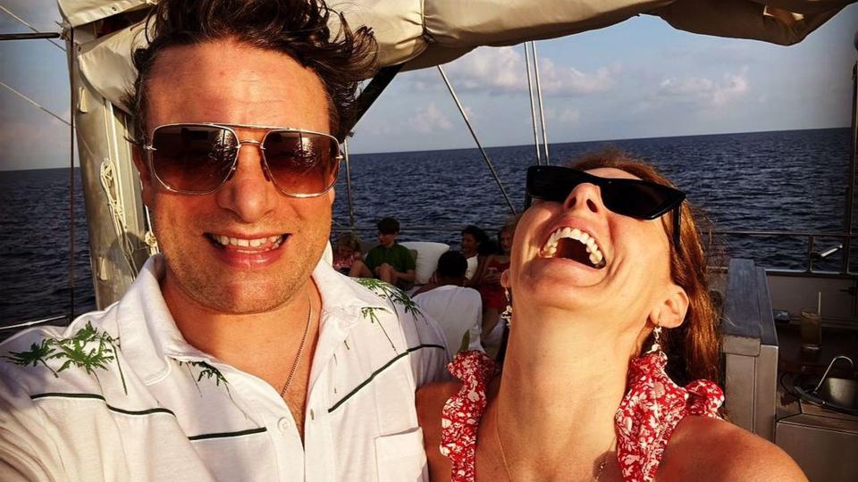 Jamie and Jools Oliver on a boat