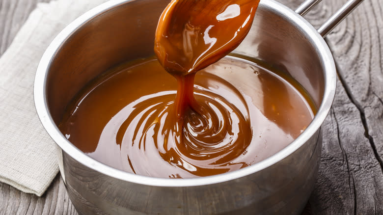 caramel in steel pot