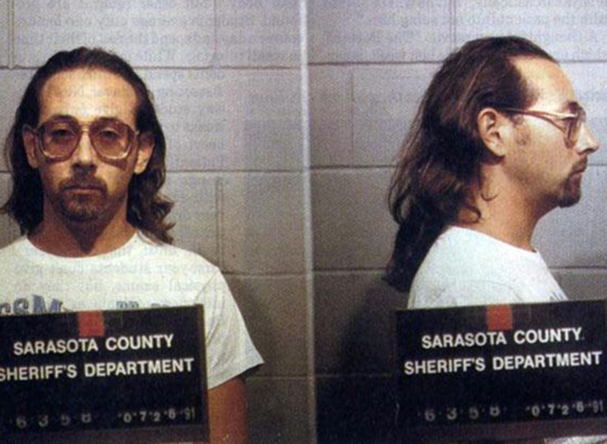 In this handout, the mug shot of actor Paul Reubens, aka PeeWee Herman, 1991.  (Photo by Kypros/Getty Images)