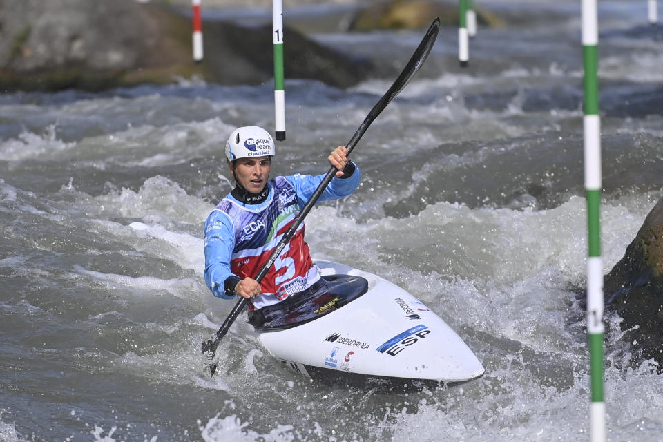IVREA, ITALY - MAY 08: Maialen Chourraut of Spain in action during the Canoe Slalom European Championships on May 8, 2021 in Ivrea, Italy. (Photo by Stefano Guidi/Getty Images)