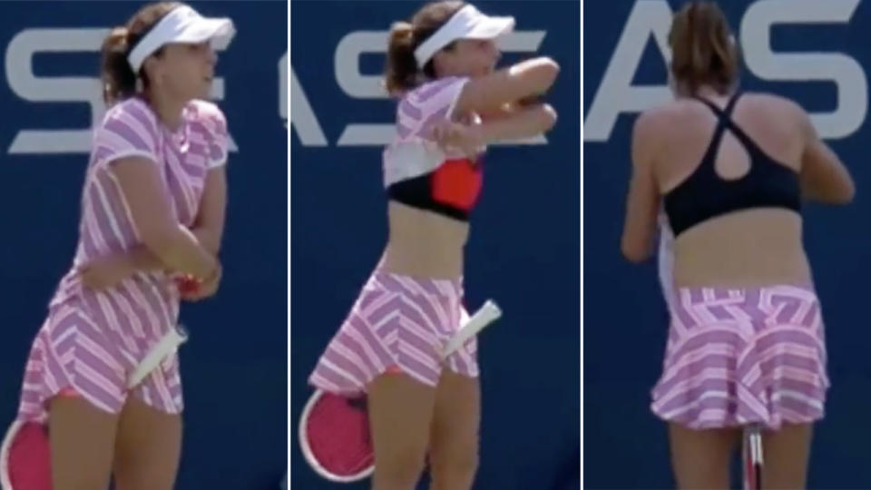 Alize Cornet took about 10 seconds to change her shirt. Source: ESPN