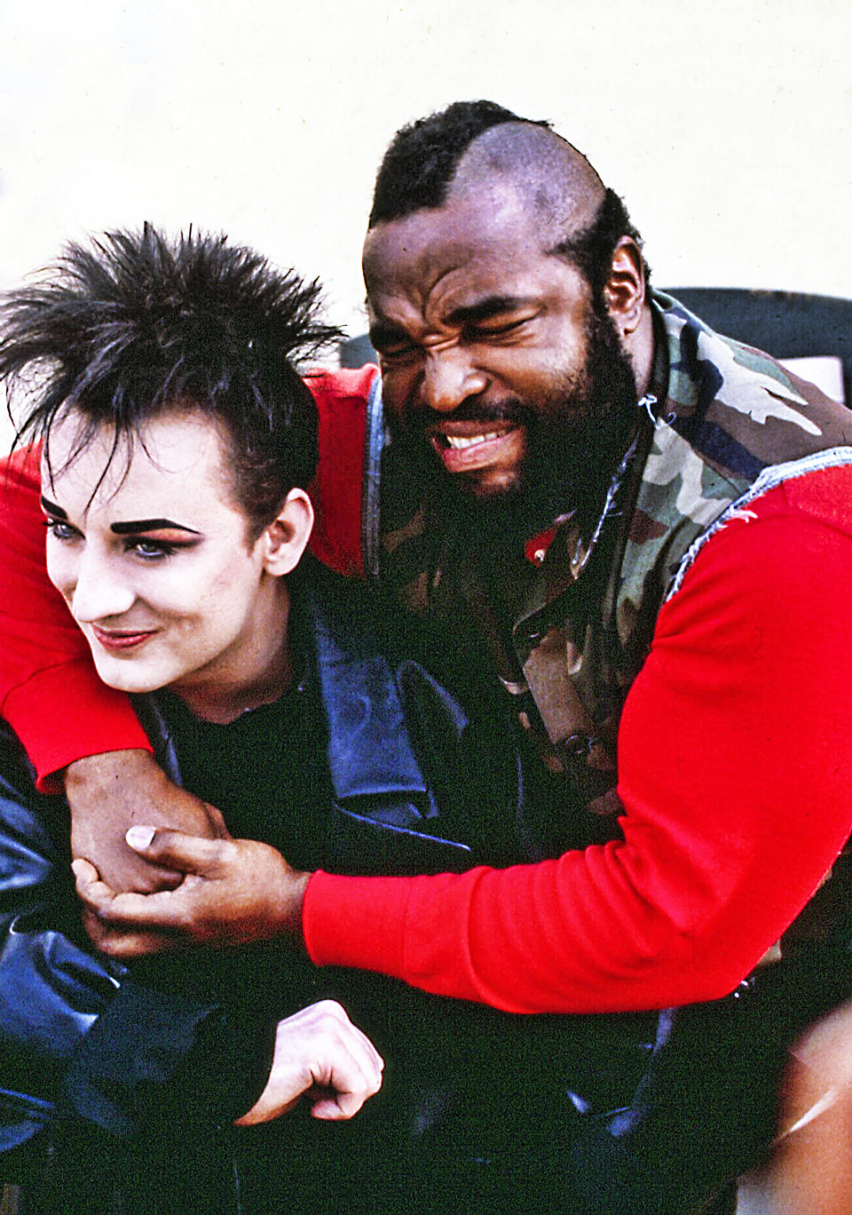 Gender-bending New Wave rocker Boy George guest starred on NBC’s high-octane testosterone fest The A-Team with star Mr T on February 11,1986 in Los Angeles, California.(Photo by Eddie Sanderson/Getty Images).