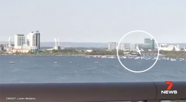 The plane crash was filmed by revellers waiting the Australia Day skyshow. Picture: 7 News