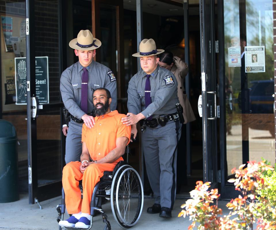 Edward Holley is wheeled out of the Middletown NYS police barracks on April 20, 2023.