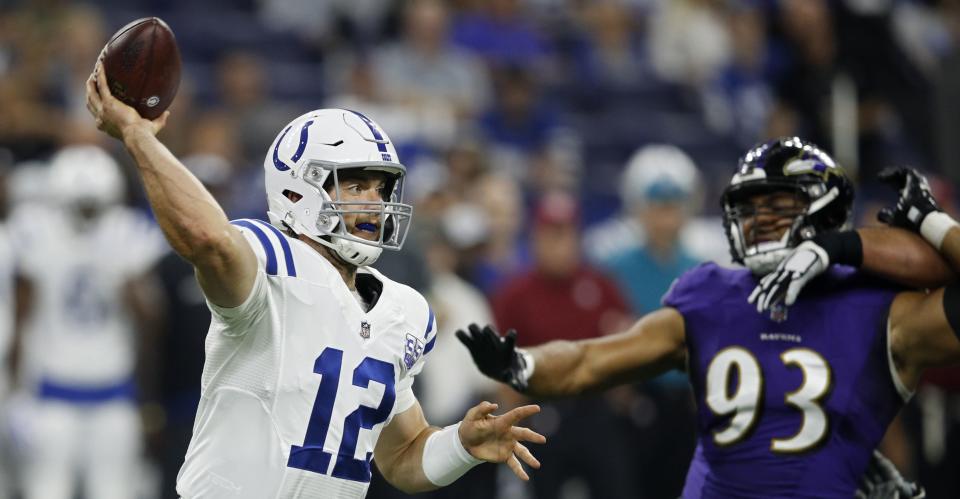 Andrew Luck couldn't get the Colts in the end zone on Monday against the Ravens. (Getty Images)