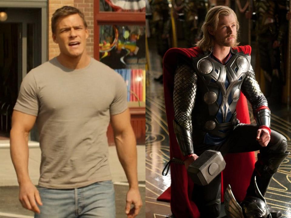 Alan Ritchson as Jack Reacher and Chris Hemsworth as Thor.