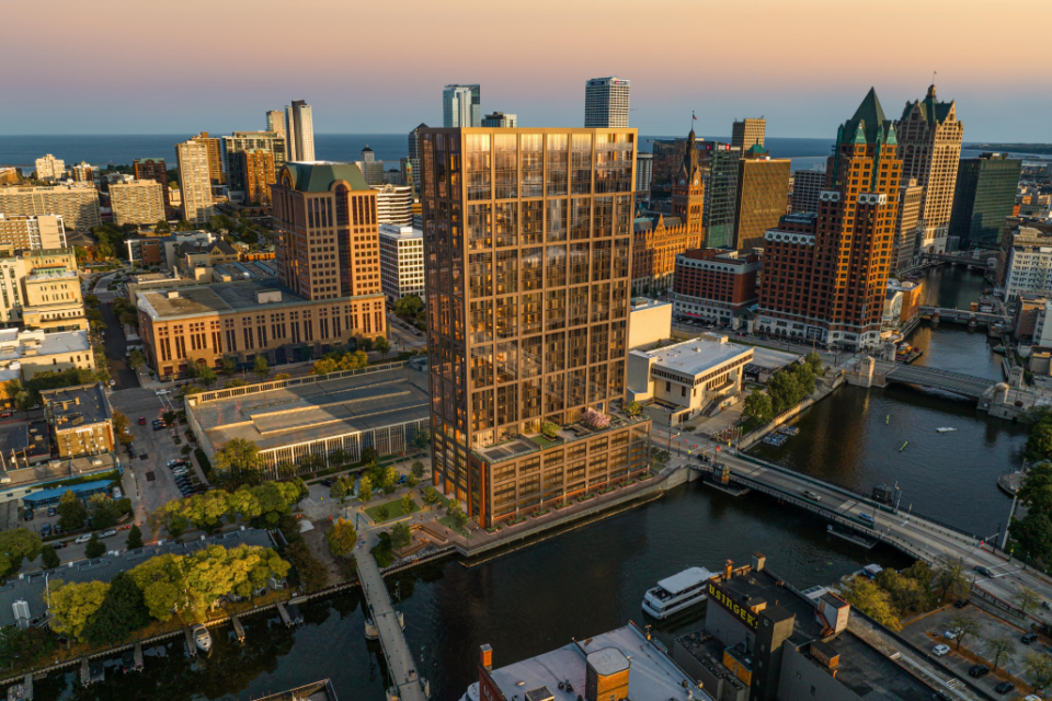 The Edison apartment tower would overlook the Milwaukee River next to the State Street bridge. Construction could start in 2024.