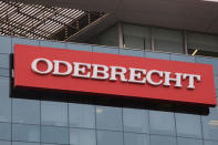 A sign of the Odebrecht Brazilian construction conglomerate is seen at their headquarters in Lima, Peru, January 24, 2017. REUTERS/Guadalupe Pardo