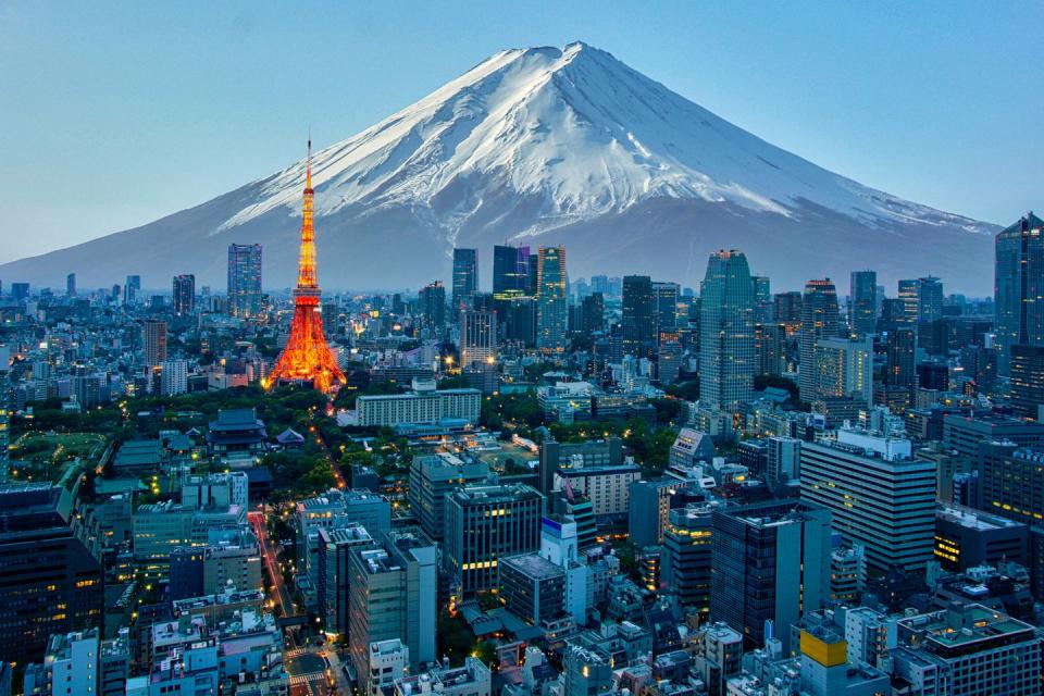 mt fuji and tokyo skyline