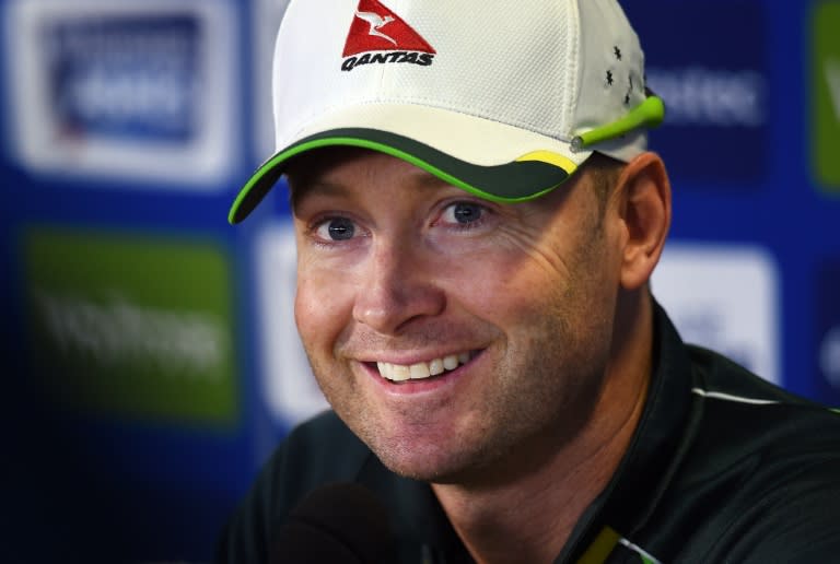 Australia's captain Michael Clarke attends a press conference at Edgbaston in Birmingham, central England on July 28, 2015 ahead of the third Ashes cricket test match against England