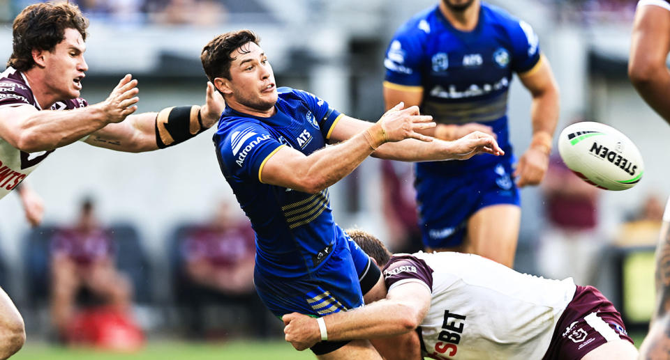 Seen here, Mitchell Moses playing for Parramatta against Manly in the NRL.