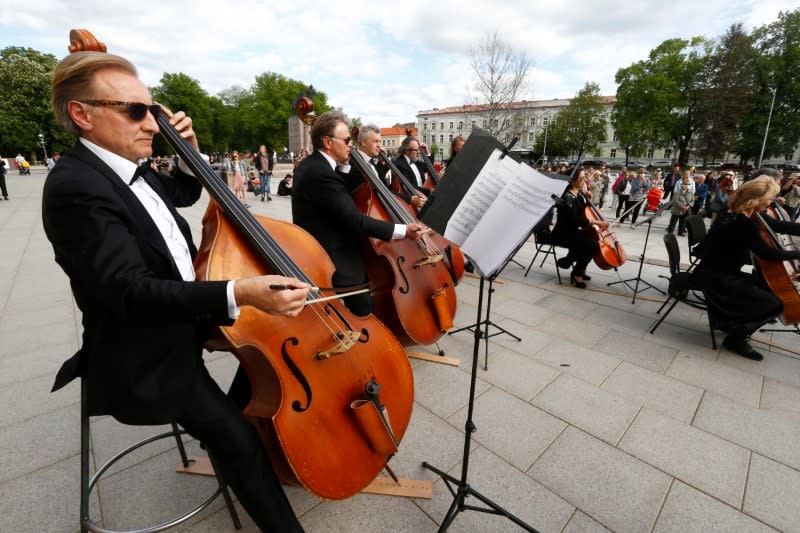 Musicians perform to thank for quick coronavirus disease (COVID-19) containment in Vilnius