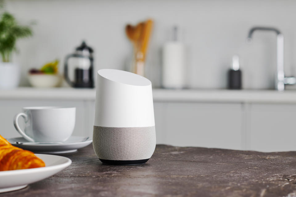 A Google Home smart speaker photographed on a kitchen counter, taken on January 9, 2019. (Photo by Olly Curtis/Future via Getty Images)