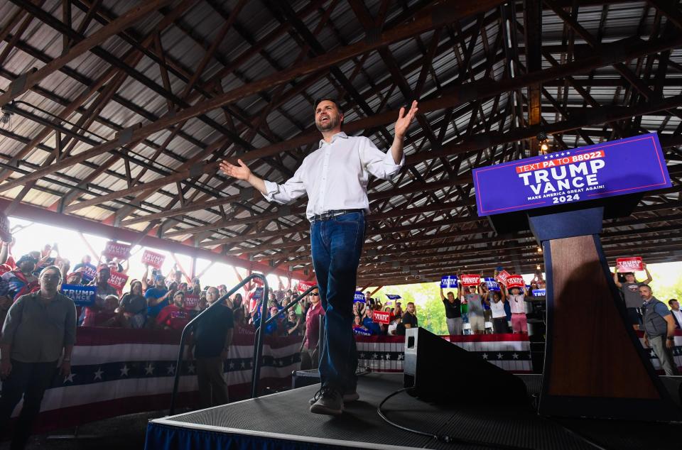 Senator JD Vance campaigns in Leesport, Pennsylvania on Saturday (Getty Images)