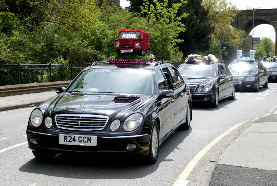 Henry Vincent’s funeral cortege passes through St Mary Cray, London, on Thursday afternoon. (SWNS)