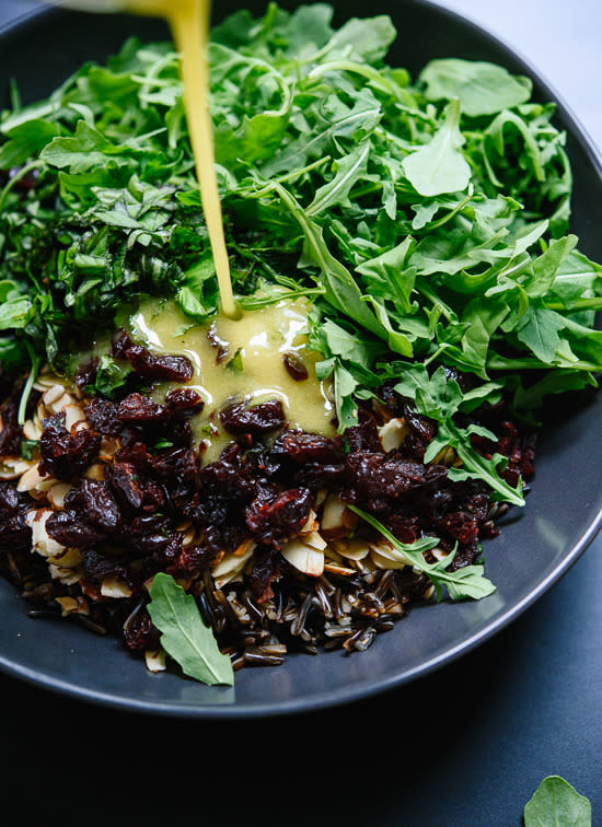 Arugula, Dried Cherry and Wild Rice Salad with a Zippy Lemon Dressing (Vegan)