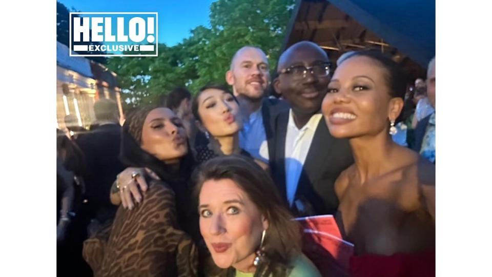 Maya Jama, Elaine Foran, Peggy Gou, Alec Maxwell, Edward Enninful, and the Marchioness of Bath pose for a selfie