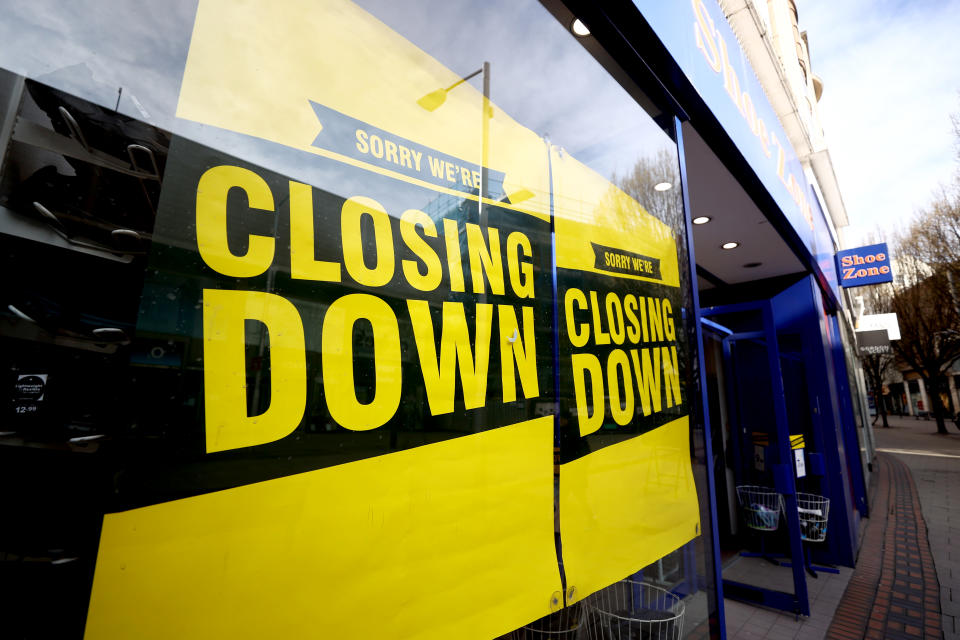 A Shoe Zone store in Nottingham which is closing down. The company is planning to cancel its final dividend payment, after witnessing a drop in footfall as a result of the Covid-19 coronavirus pandemic. (Photo by Tim Goode/PA Images via Getty Images)