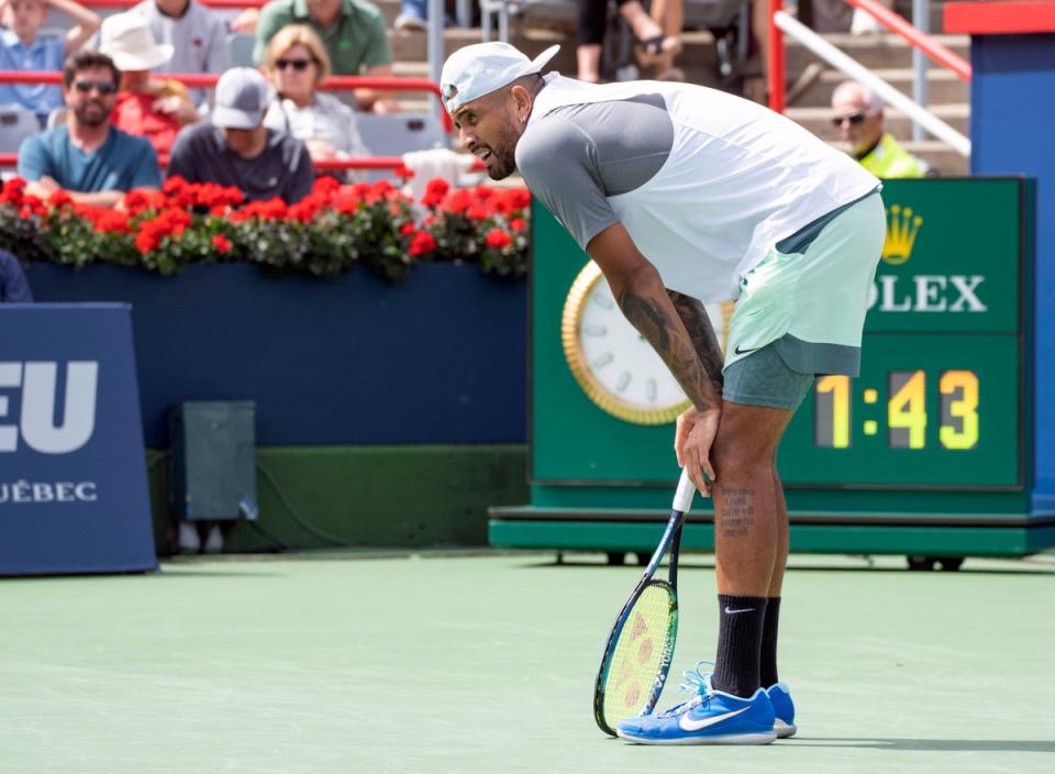 Nick Kyrgios struggled physically against Hubert Hurkacz (Paul Chiasson/The Canadian Press via AP) (AP)