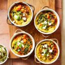 <p>With just 10 minutes of active time, you can make a veggie-packed breakfast. Here, we use spinach and bell pepper, but you can try other filling ideas like sausage and mushroom, zucchini and mozzarella, or smoked salmon and pepper (see Tip). <a href="https://www.eatingwell.com/recipe/8026317/air-fryer-spinach-pepper-egg-bites/" rel="nofollow noopener" target="_blank" data-ylk="slk:View Recipe;elm:context_link;itc:0;sec:content-canvas" class="link ">View Recipe</a></p>
