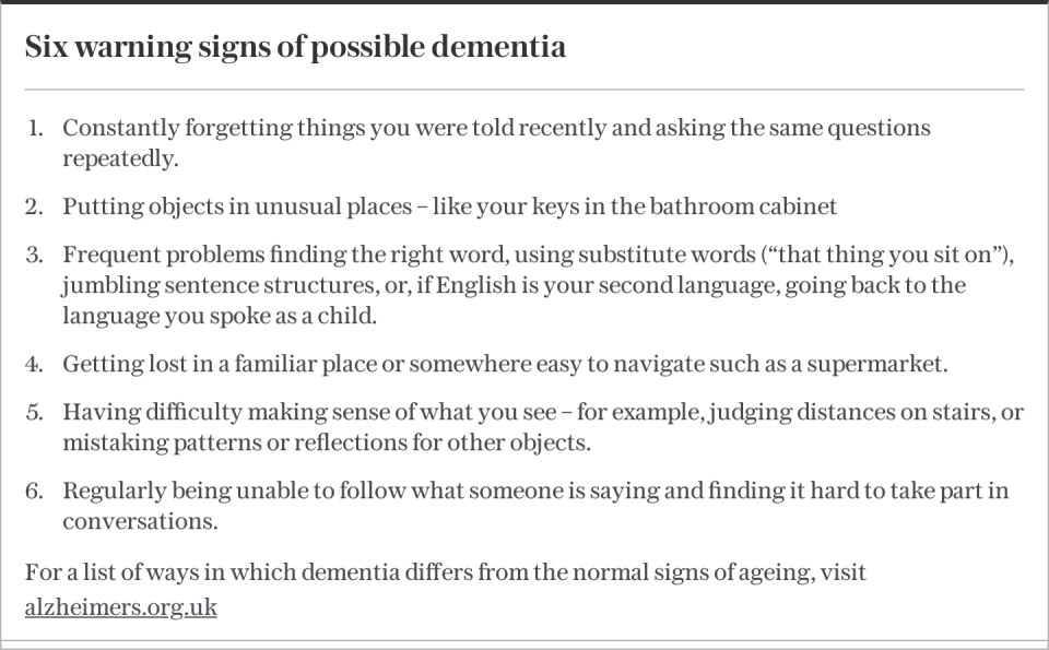 Six warning signs of dementia